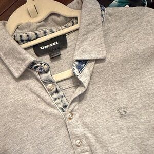Men's Diesel Gray Polo Shirt with Denim trim collar